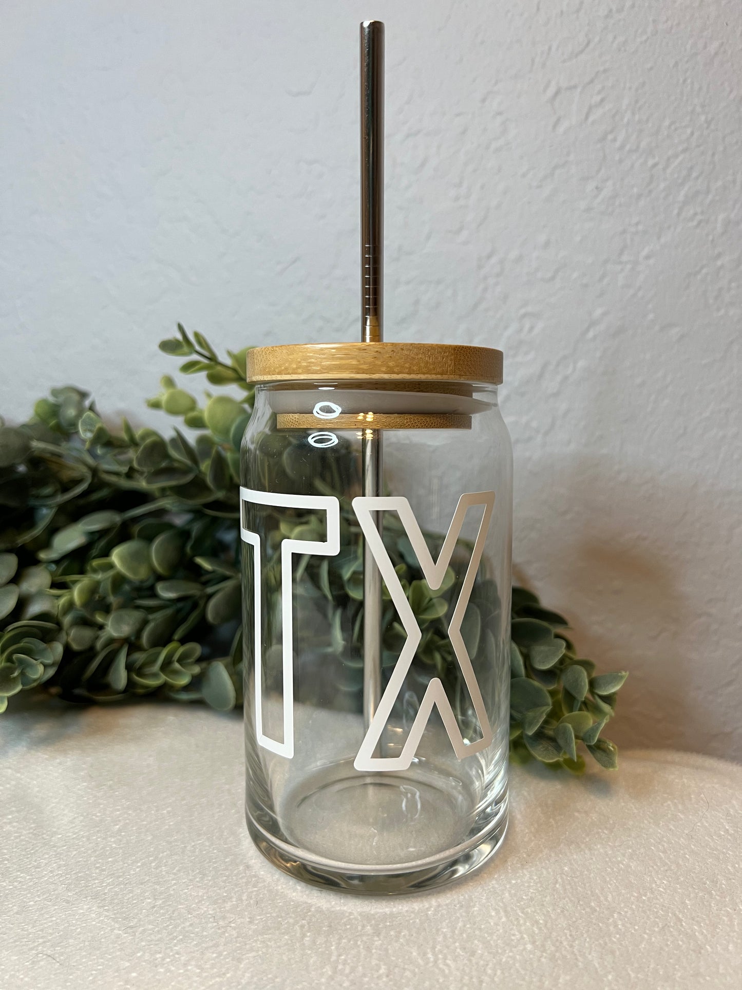 Texas Can Glass | Iced Coffee Glass | Glass Tumbler | Glass Cup With Bamboo Lid | Texas | Can Glass | Lone Star State