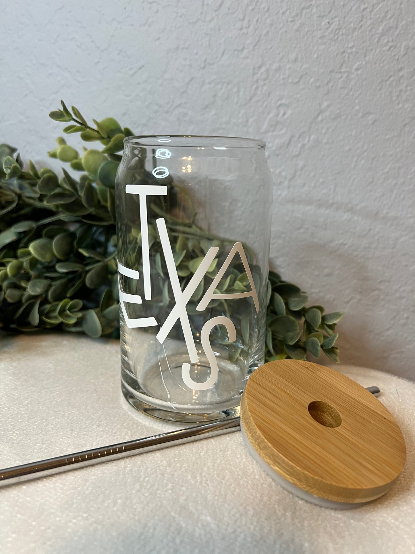 Texas Can Glass | Iced Coffee Glass | Glass Tumbler | Glass Cup With Bamboo Lid | Texas | Can Glass | Funky Texas