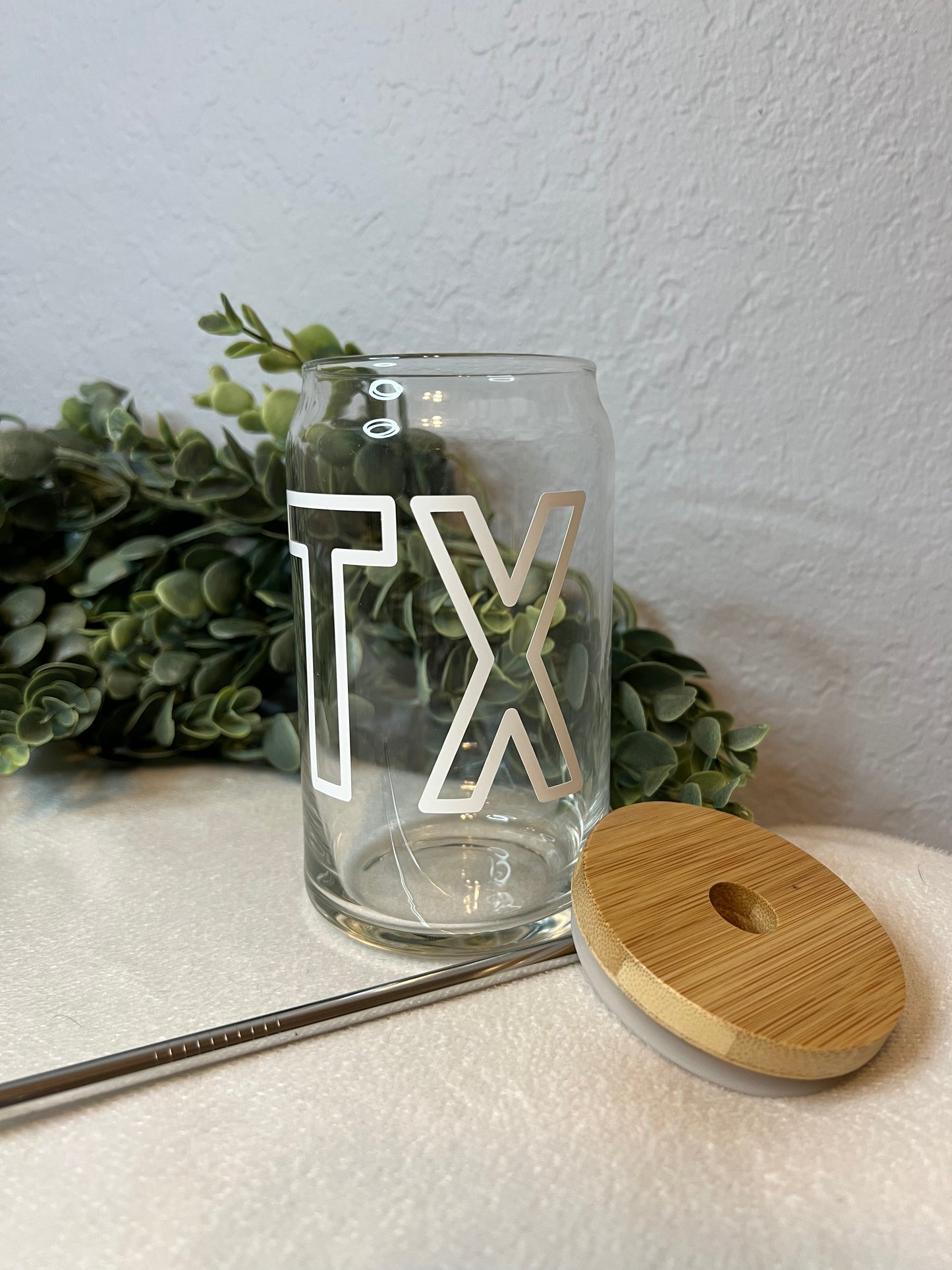 Texas Can Glass | Iced Coffee Glass | Glass Tumbler | Glass Cup With Bamboo Lid | Texas | Can Glass | Lone Star State