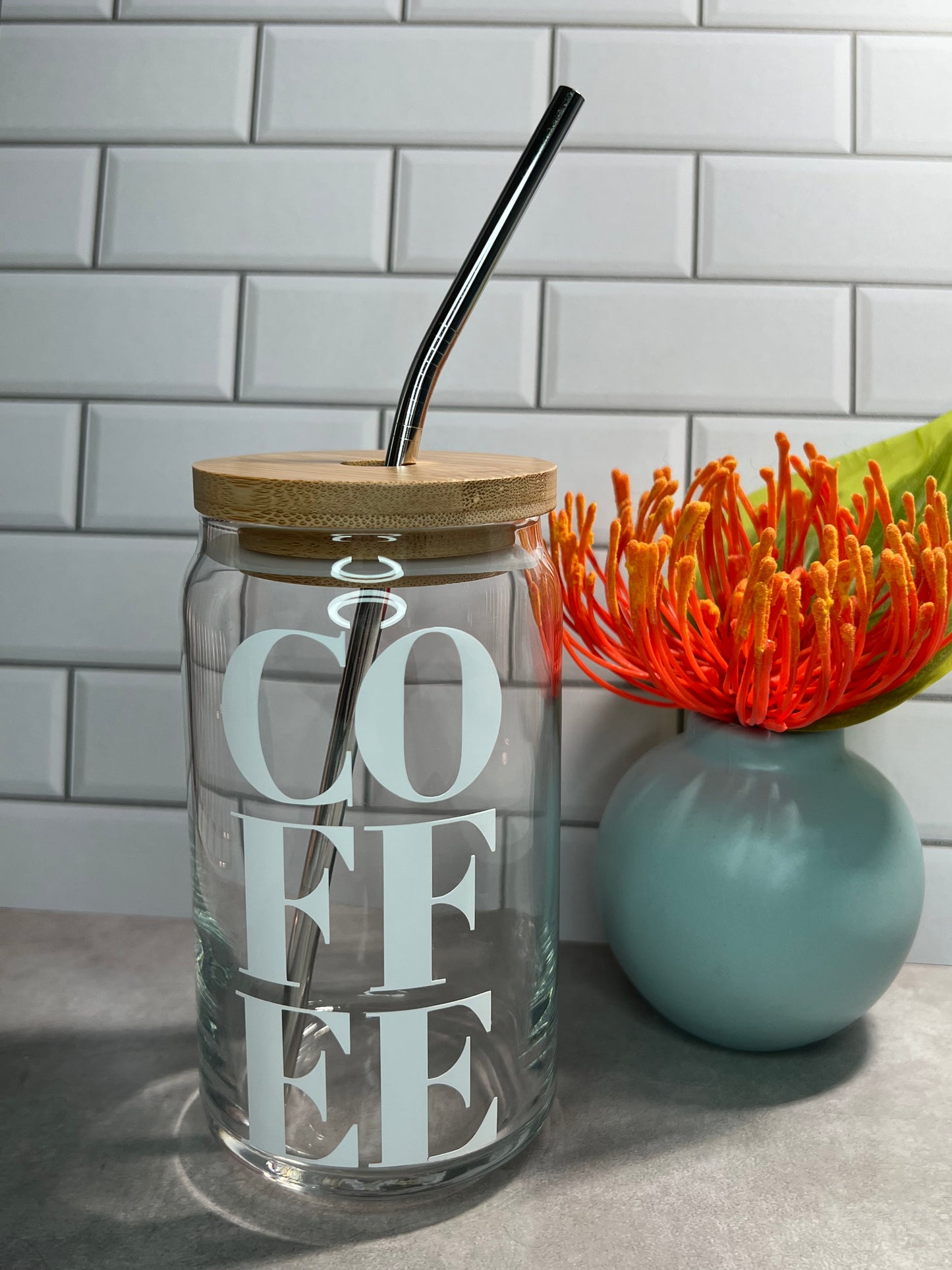 Can Glass | Iced Coffee Glass | Glass Tumbler | Glass Cup With Bamboo Lid | COFFEE